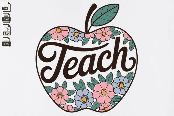 Retro Teach, Floral Teacher, Apple SVG